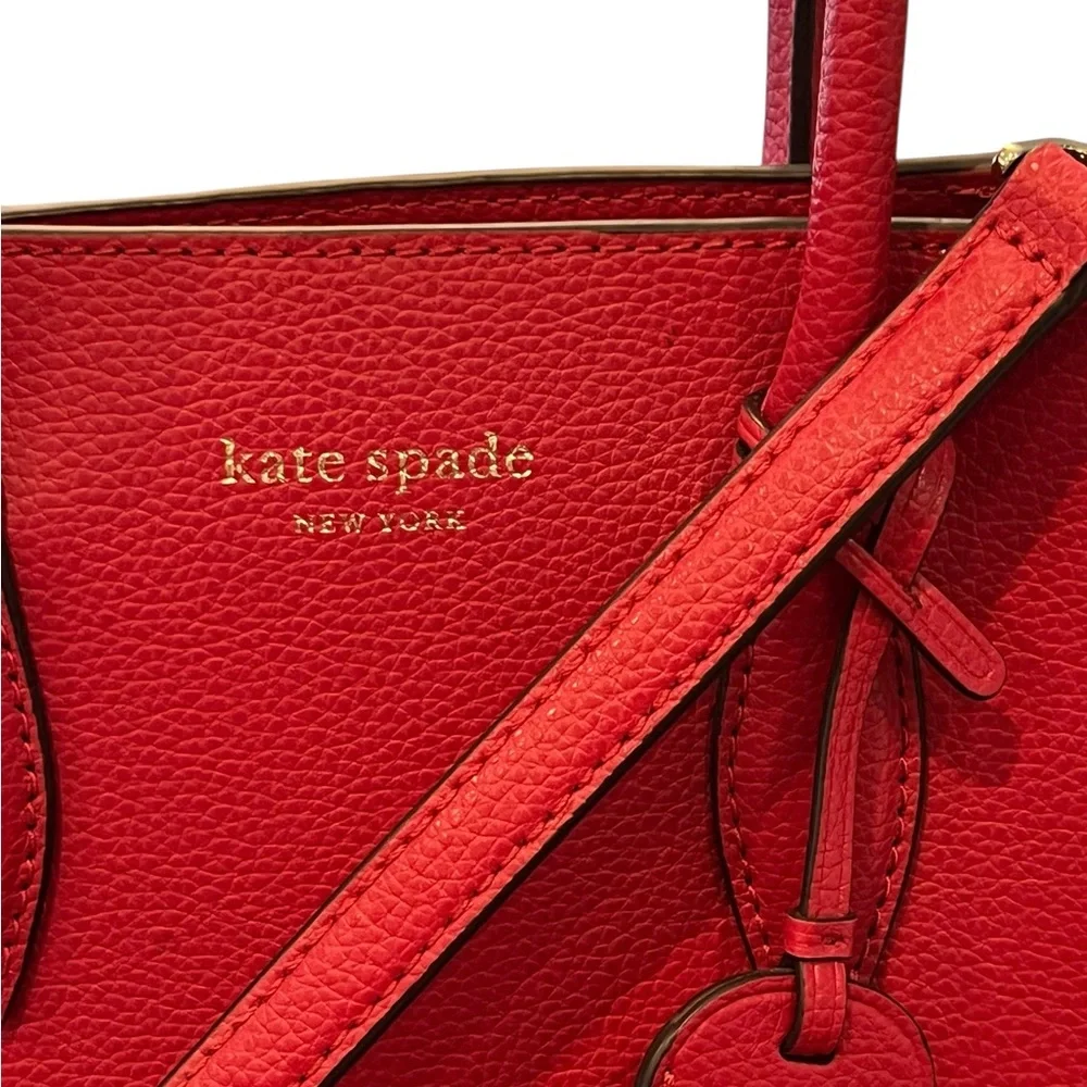 Kate Spade Eva Small Satchel Crossbody Bag‎ + Wallet Red Pebbled Leather Gold